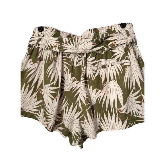 Tahari Shorts Womens Size L Tropical Palm Trees 100% Linen Belted Green Cream - Picture 4 of 10